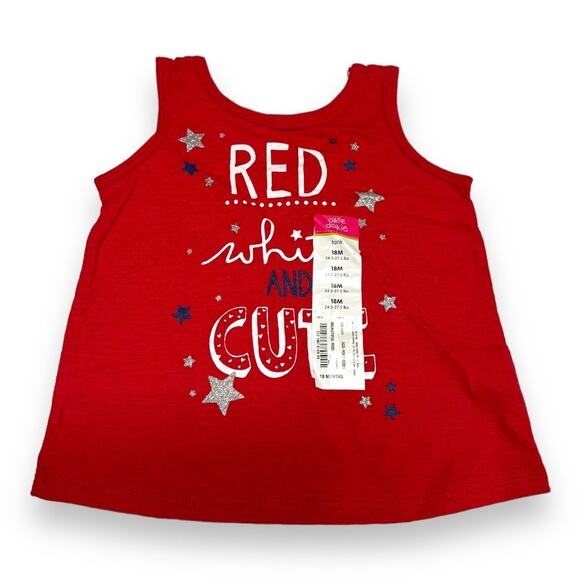 Okie Dokie Girls‎ Tank Top Sz 18 Mo Red White & Cute Stars Slub Knit Glitter NEW - Picture 3 of 5